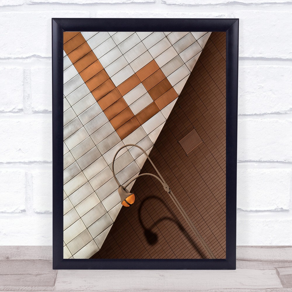 Diagonal Abstract Brown Gold Golden Facade Lamppost Street Wall Art Print