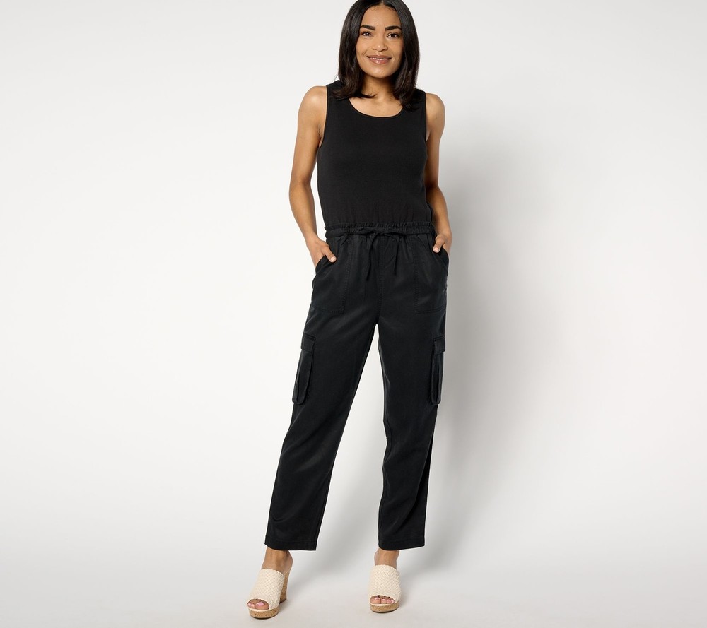 Anybody Women's Dress Sz S Regular Mixed Media Cargo Jumpsuit Black A670247
