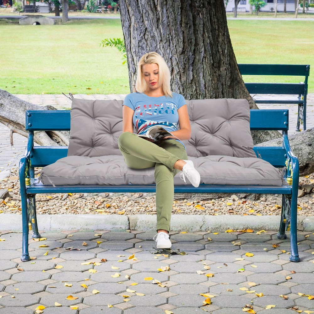 Outdoor Bench Cushion Waterproof Swing Seat Pad Replacement with Backrest & Ties