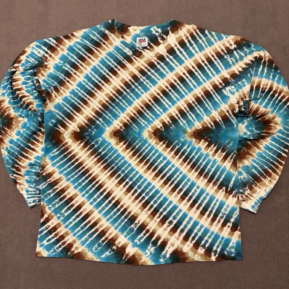 Vintage Anvil Tie Dye Long Sleeve Shirt USA Made Single Stitch Mens L Multicolor