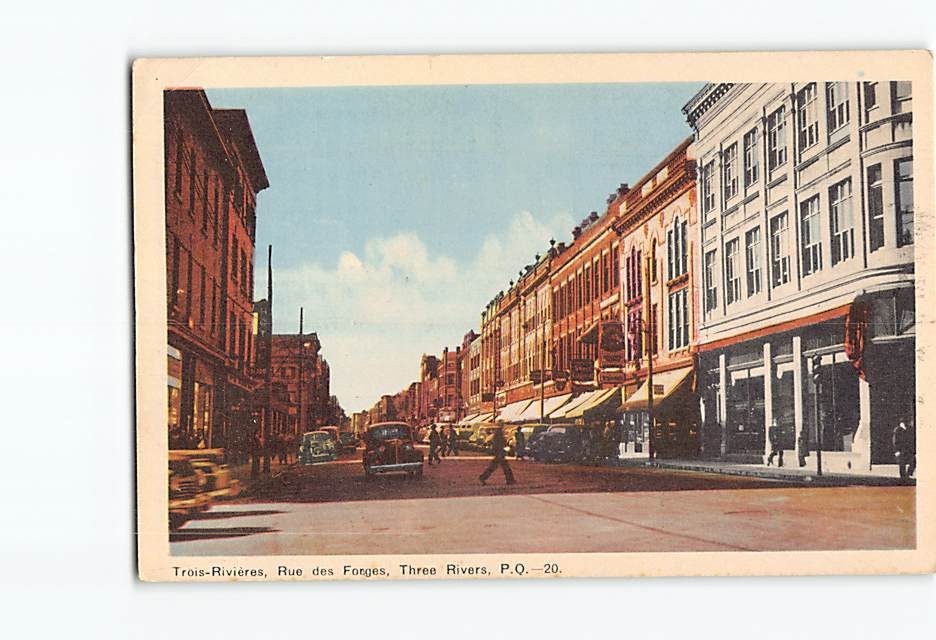 Postcard Trois Rivieres Rue des Forges Three Rivers Quebec Canada Vintage