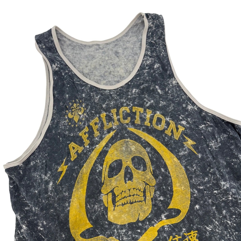Affliction Reversible Mens Tank Top Skull Grim Reaper Black Grey Size Small Y2K