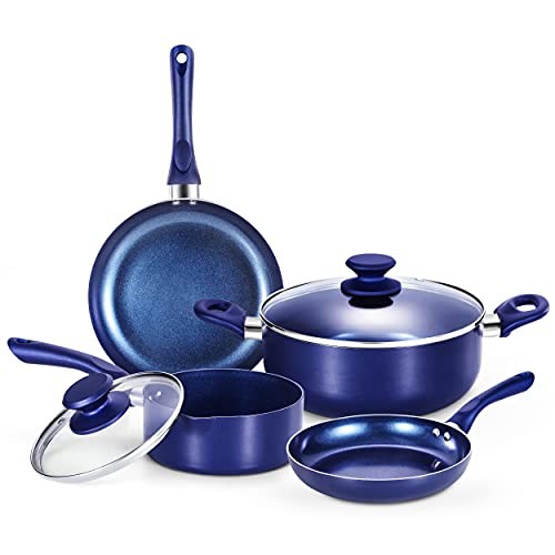 6-Piece Nonstick Ceramic Blue Aluminum Cookware Pots and Pans Set