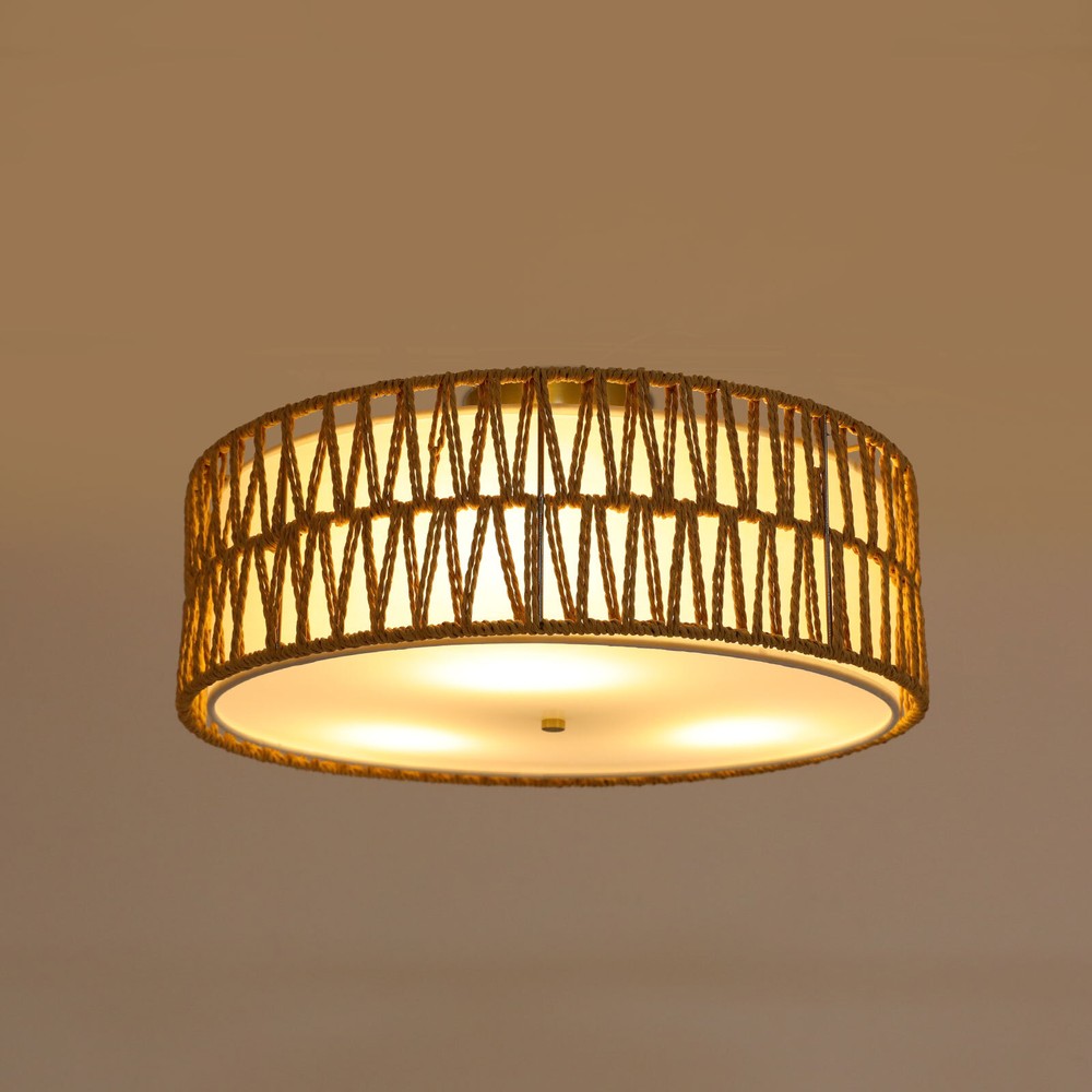 17.7 Inch 3-Light Boho Semi Flush Mount Ceiling Light Fixture