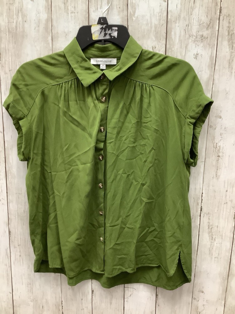 Rose + Olive Women's Size Medium Green Short Sleeve Boxy Button-Down Blouse