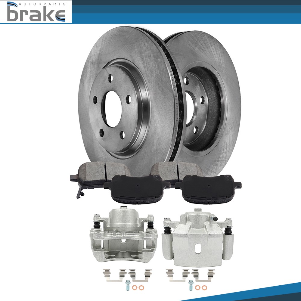 Pair Front Brake Calipers Disc/Rotors + Ceramic Pads For 06-12 CHEVROLET MALIBU