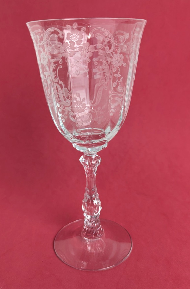 FOSTORIA Etched Crystal  * Meadow Rose *  Water Wine Goblet  Glass  7  5/8 tall