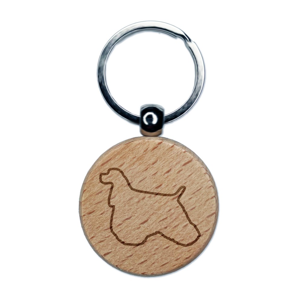 American Cocker Spaniel Dog Outline Engraved Wood Round Keychain Tag Charm