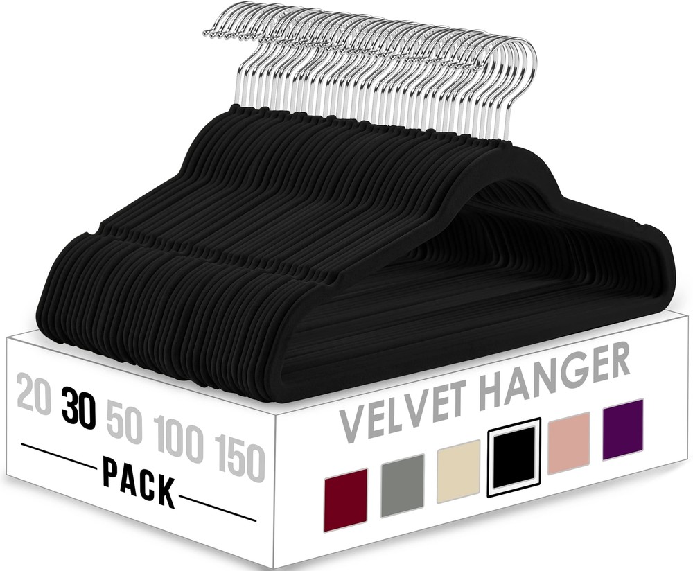 Velvet Hangers 30 Pack - Non-Slip Clothes Hangers - Black Hangers - Suit Hang...