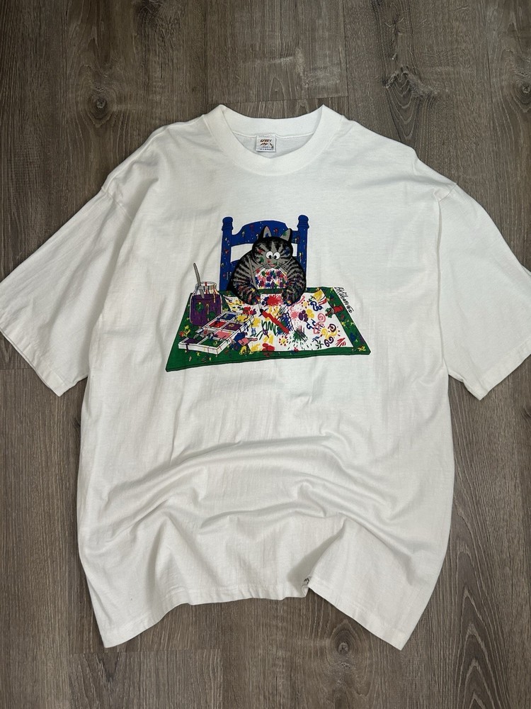 Vintage 90s B Kliban “Painting Cat” Art T Shirt Crazy Shirts Hawaii Sz XL EUC
