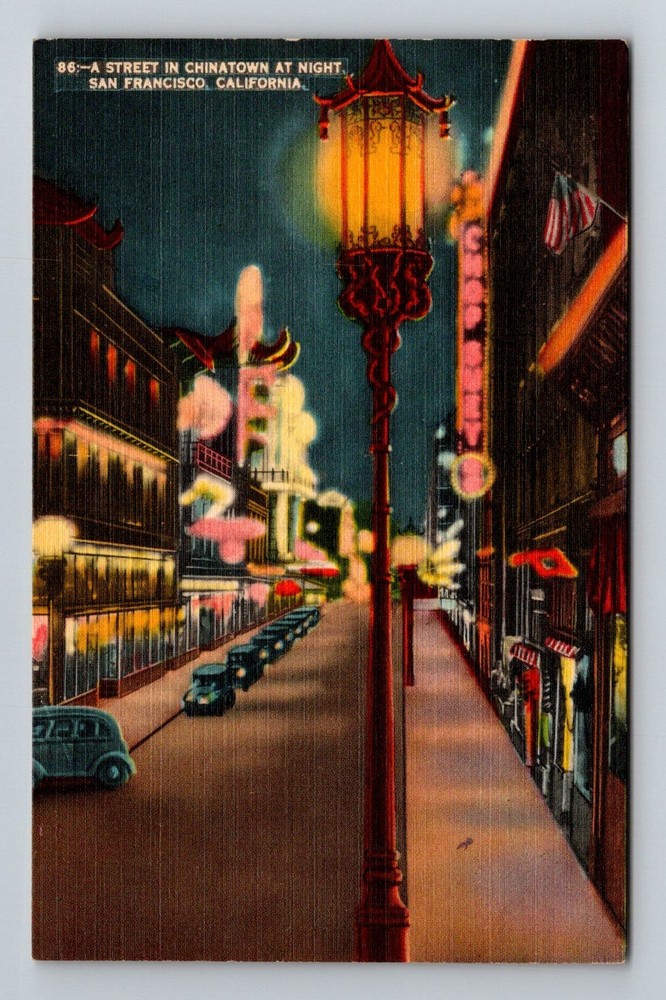 San Francisco, CA-California, Chinatown Street Lantern Night Vintage Postcard