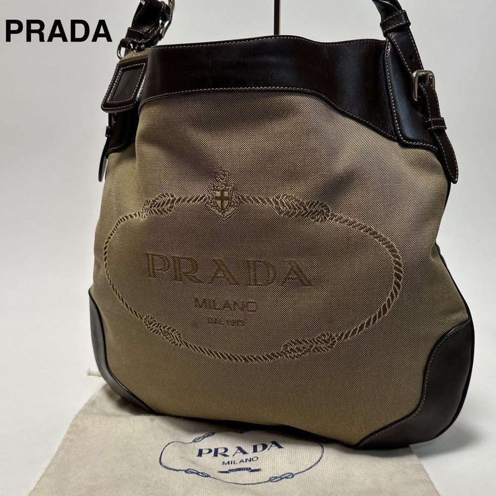 Rare Q54 Prada Logo Jacquard Canvas One Shoulder Handbag Excellent Condition