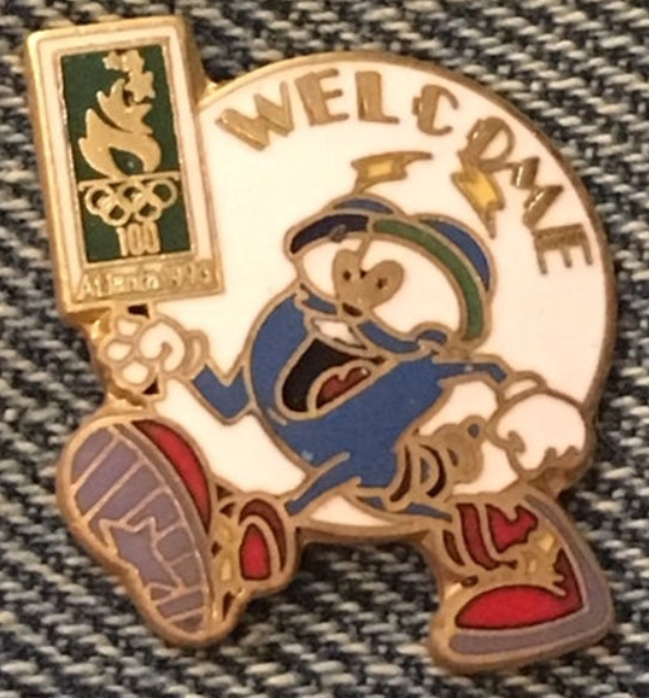 1996 Olympic Pin Badge ~ Mascot IZZY Welcome with Games Mark ~ Cloisonne by HoHo