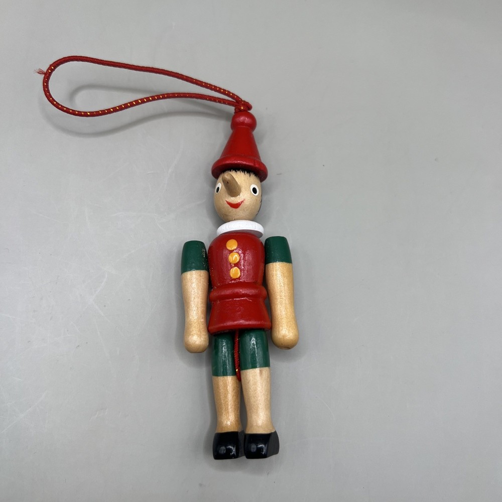 Vintage Wooden Jointed Pinocchio Toy Christmas Ornament 4