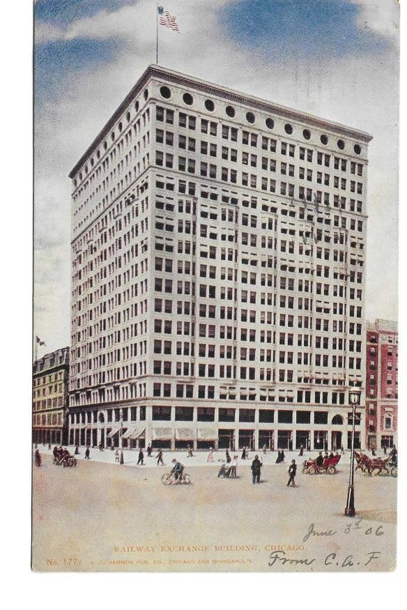 Undivided Postcard Railway Exchange Bldg, Chicago, IL Postmark 1906 006008