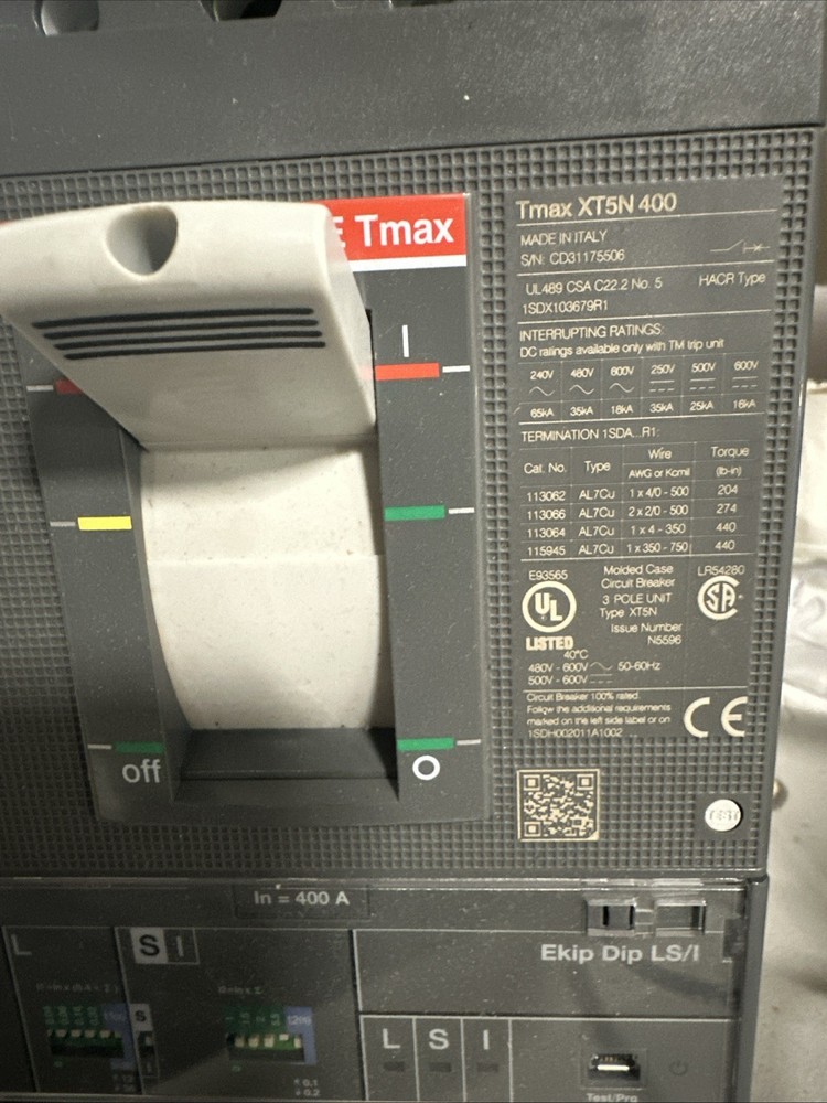ABB SACE TMAX XT5N Circuit Breaker 400A 600V 3-Pole