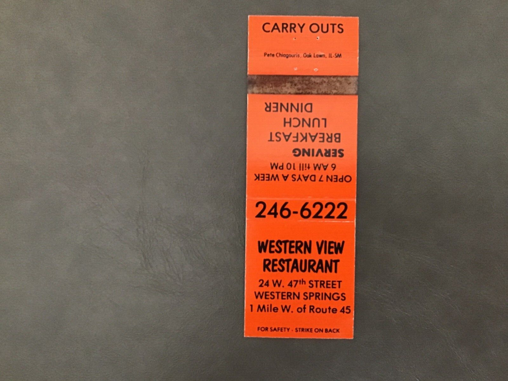 Vintage Western View Restaurant  Western Springs Illonois Matchbook Cover