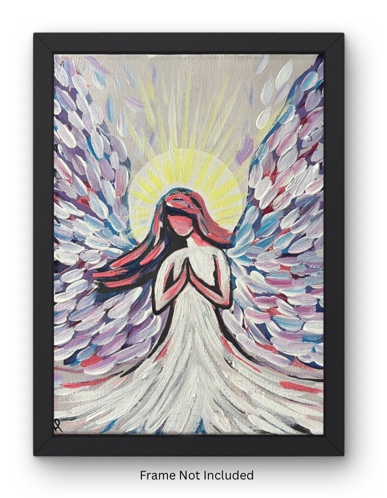 Praying Angel Expressionist Abstract Acrylic 10x8” Canvas VLP Original