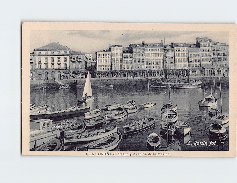 Postcard Dársena and Avenida de la Marina La Coruña Spain