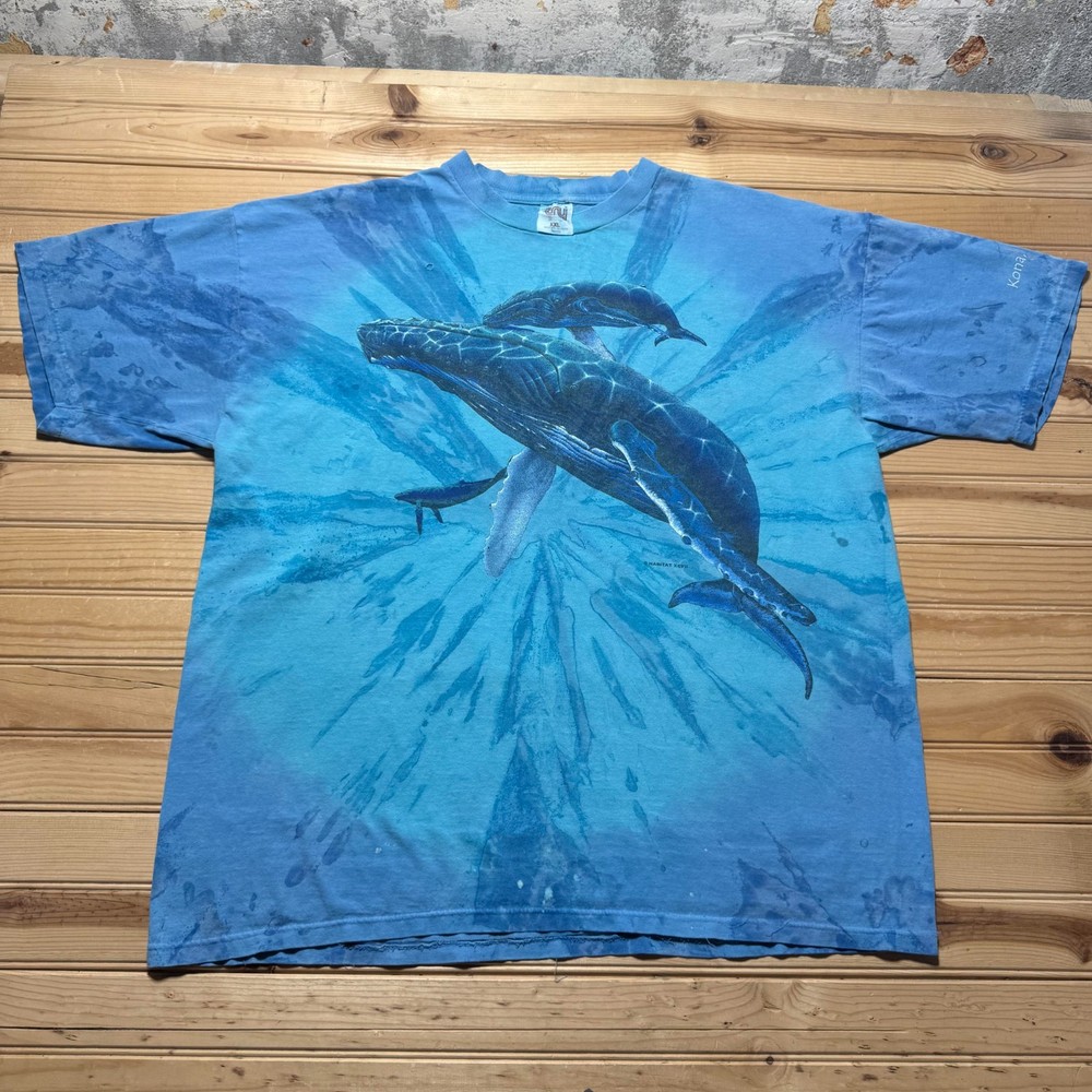 Vintage Y2K Humpback Whale Kona Hawaii Graphic Tie Dye Souvenir T-Shirt - XXL