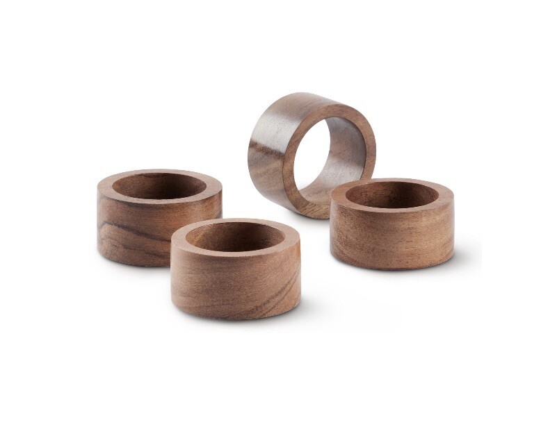 Acacia Wood Round Napkin Rings, Smooth & Stained, Traditional, Set of 6, NIB-image