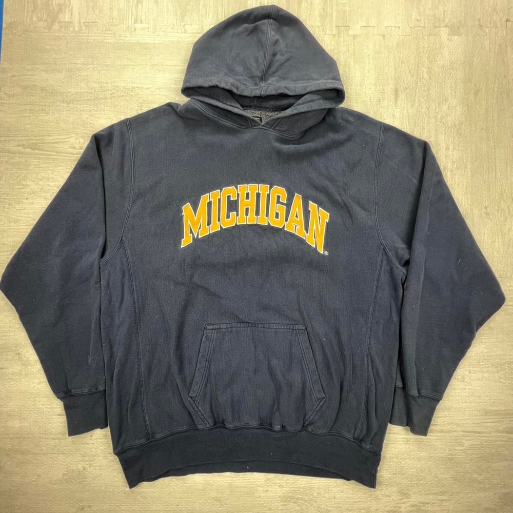 Vintage 90s Michigan Wolverines Sweatshirt Hoodie Size: XXL Blue Yellow College