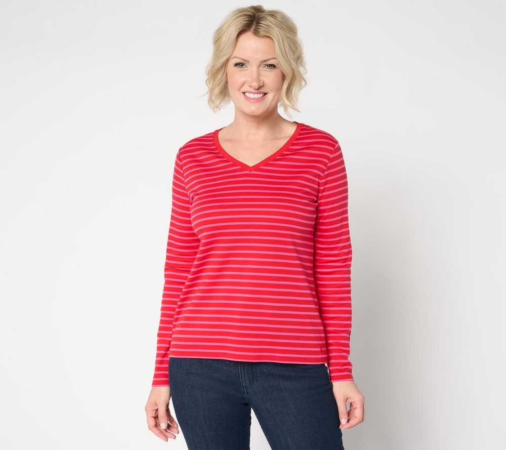 SUNNYLiFE Women's Top Plus Sz 1X Essentials Pima Cotton Striped Red A674050