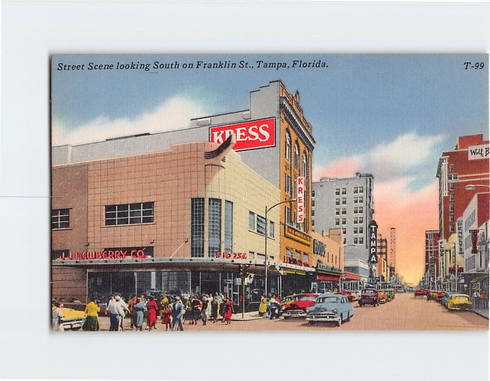 Postcard Street Scene Looking South on Franklin Street Tampa Florida USA