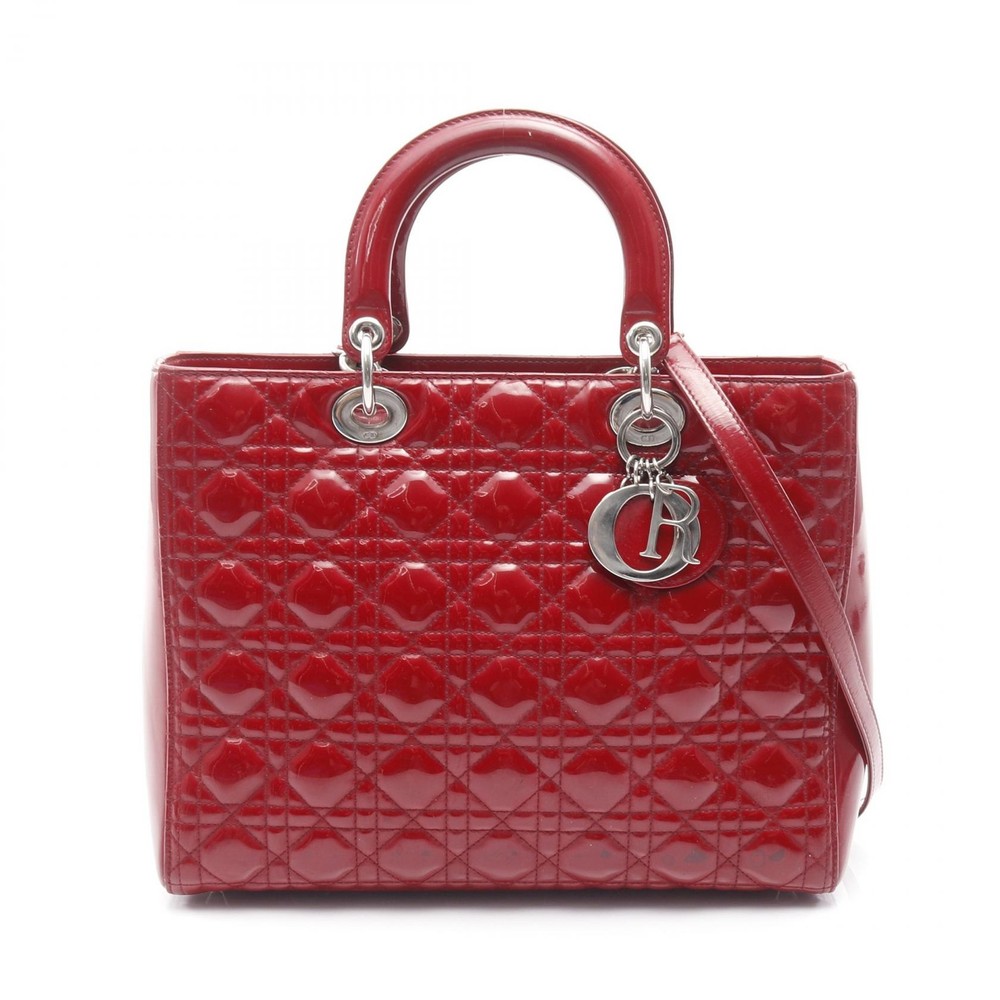 Christian Dior Lady Dior Large Cannage Shoulder Bag in Red Patent Leather Pre-Owned