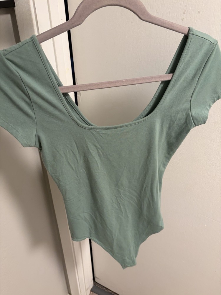 American Eagle Sage Green Scoop Neck Short Sleeve Bodysuit Women's Small