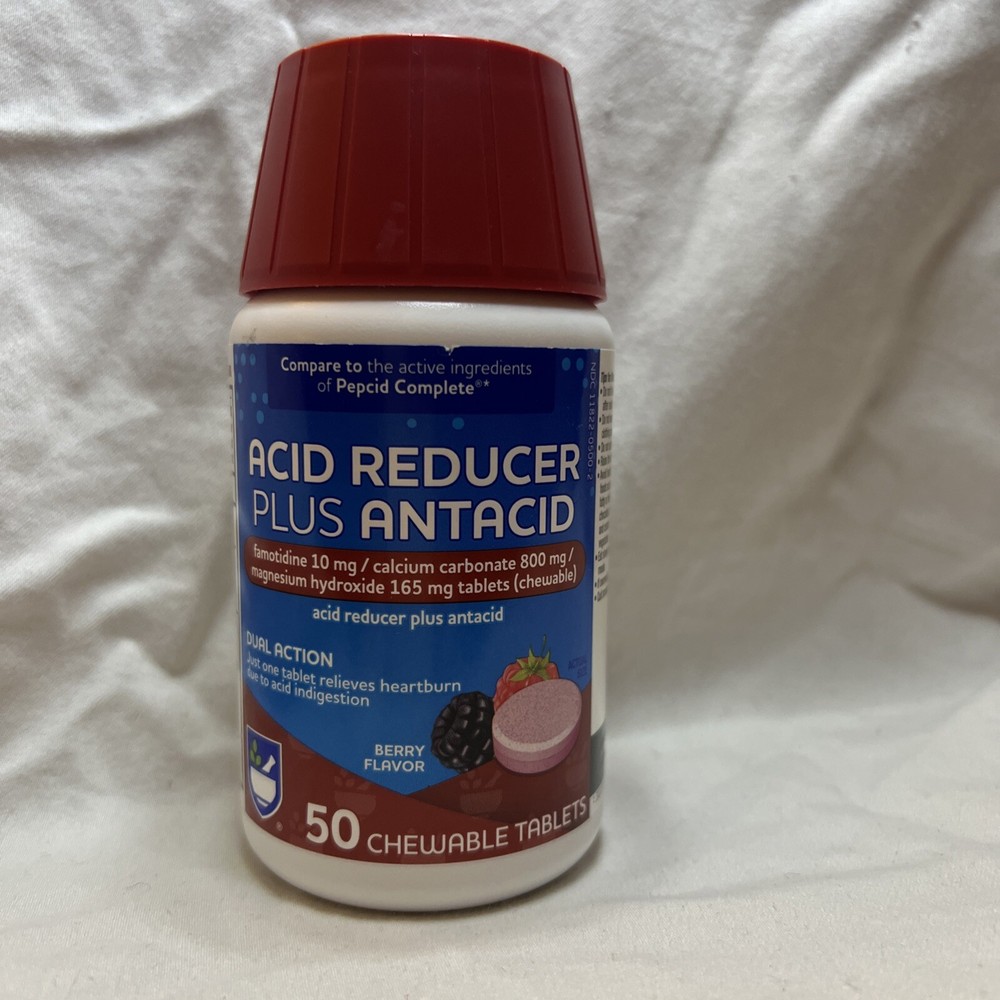 Acid Reducer PLUS Antacid tablets DUAL ACTION 50  Chewable Tablets Berry Flavor-image