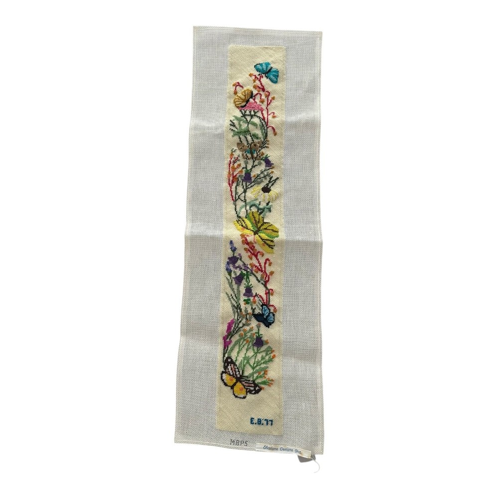 Vintage 1977 Needlepoint Bell Pull Butterfly Floral Shariane Designs Unframed