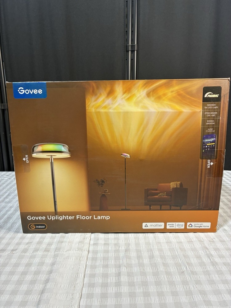 Govee Uplighter Floor Lamp for Living Room, RGBIC Tri-Zone Smart Floor Lamp Open