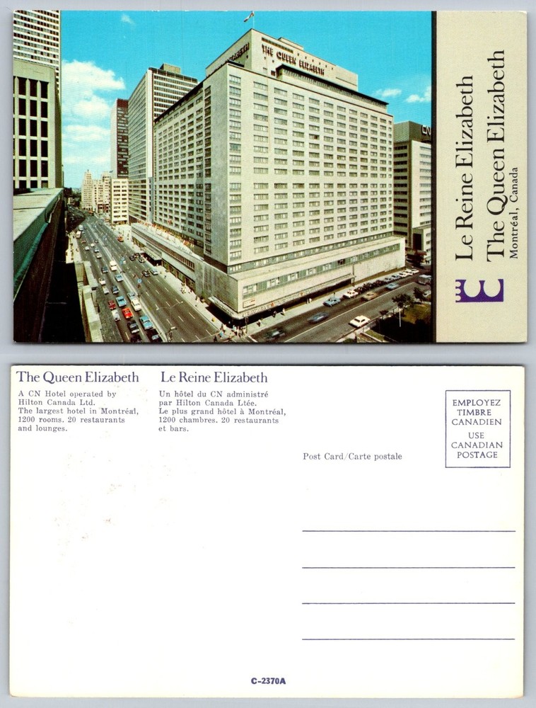 Queen Elizabeth Hotel Montreal Canada Chrome Postcard Hilton CN Hotel 1960s