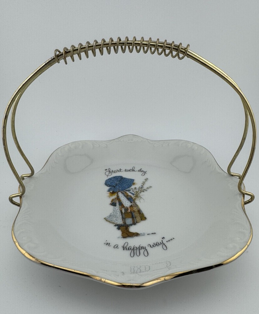 Holly Hobbie 1972 Vintage 'Start Each Day in a Happy Way' Trinket Dish W/Handle