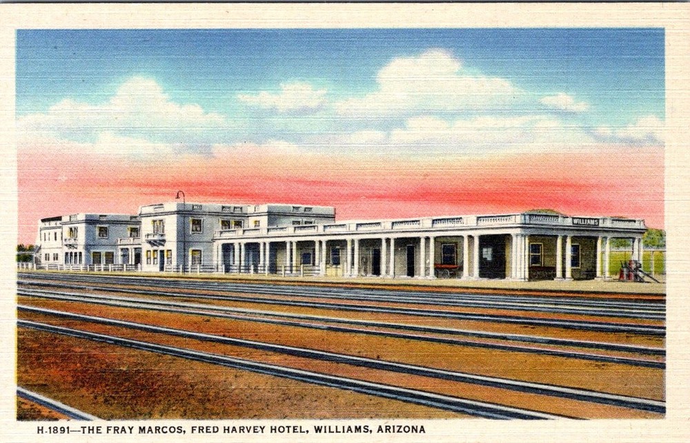 Fray Marcos, Fred Harvey Hotel, WILLIAMS, Arizona Linen Postcard - Curt Teich