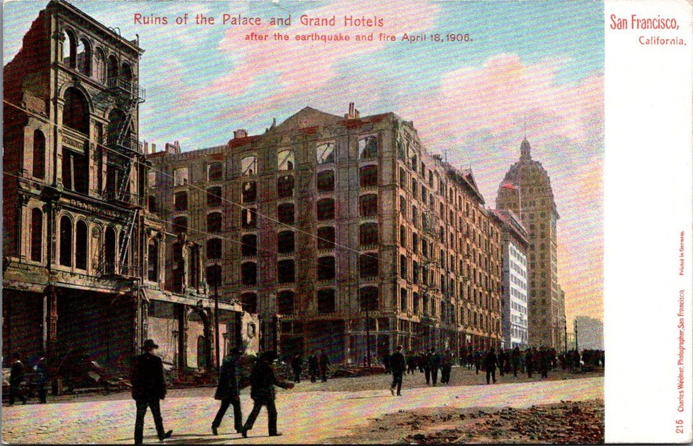 1906 San Francisco Earthquake Fire Ruins Palace & Grand Hotels Postcard