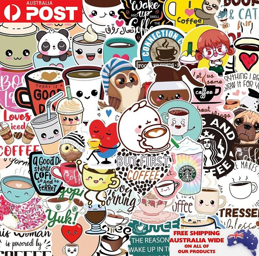 50pcs I Love Caffeine Coffee Sticker Pack Waterproof Graffiti Phone Laptop Decal