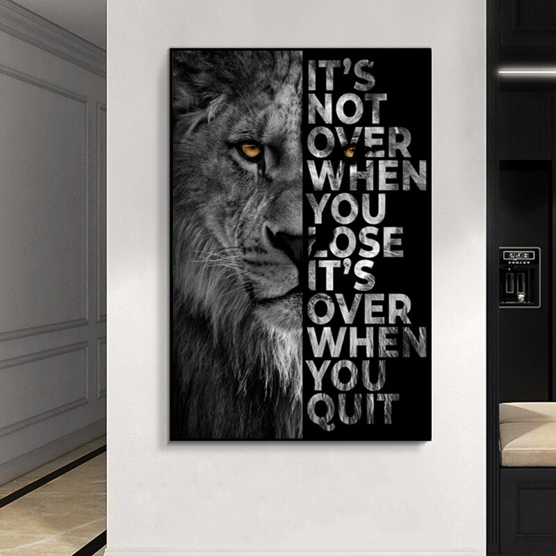 Motivational Inspirational Lion Wall Art Poster Quote Home Office Décor Canvas