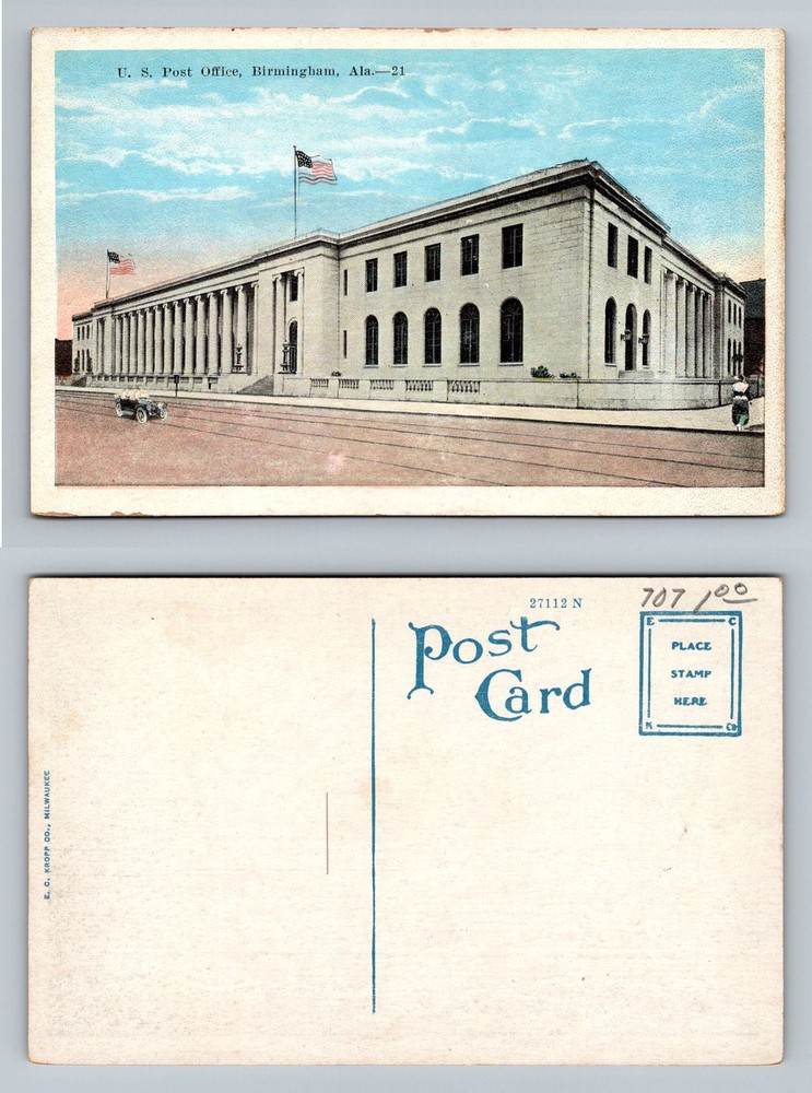 Birmingham, AL-Alabama, U.S. Post Office Building Street View Vintage Postcard