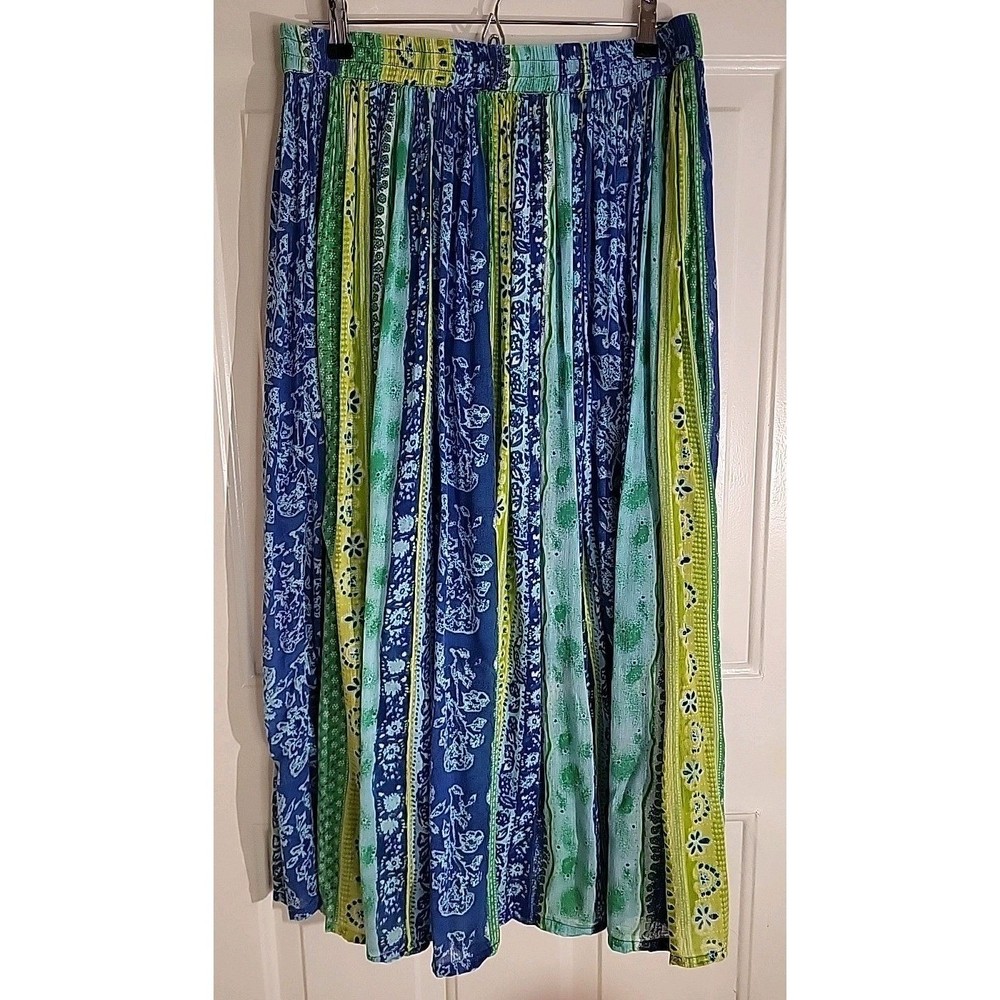 Bedford Fair Women's XL Teal Green Gauzy Boho Hippie Pull‑On Midi Skirt