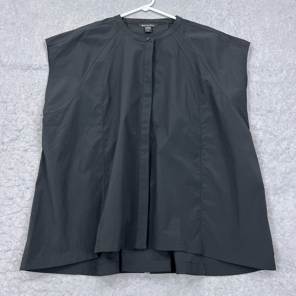 Athleta Performance Poplin Popover Women's 2X Black Button Up Cap Sleeve Blouse