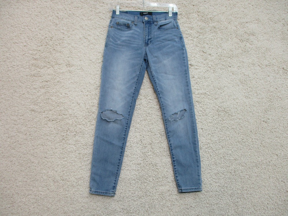 Aeropostale Jeans 2 Womens Regular Size Blue Denim High Rise Distressed Skinny