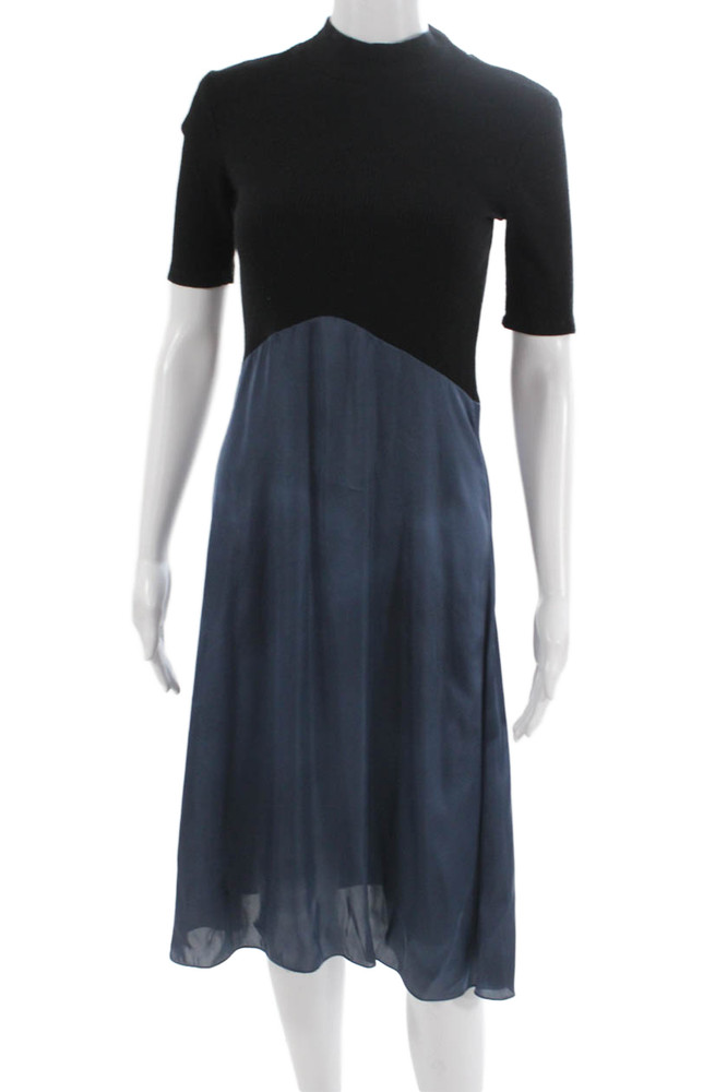 Zara Womens Fit & Flare Dress Black Mock Neck Short Sleeve Mid Calf Size SFree Shipping in US $100+ Orders | $6.95 Orders Below