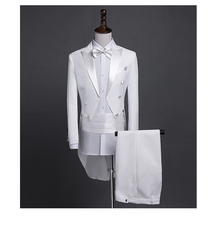 Men White Peak Lapel Tailcoat Suit for Prom Wedding Groom Tuxedo