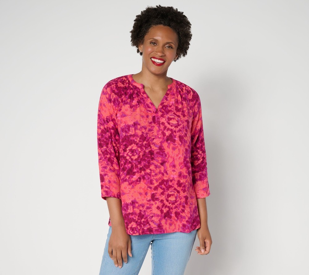 Belle by Kim Gravel Women's Top Sz XL Summer Sunset Cotton Multi-colored A691533