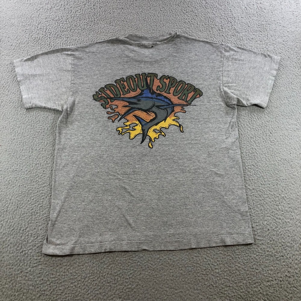 Vgt Sideout Sport T shirt mens L Gray marlin fish surf single stitch