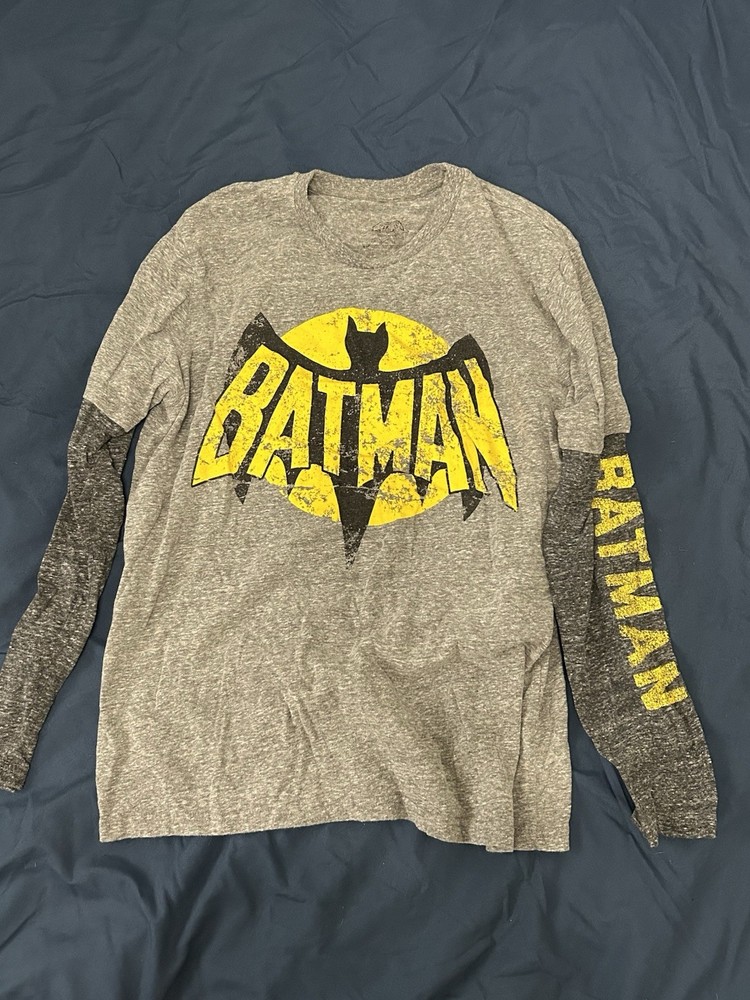Nwt Batman Graphic T-Shirt Long Sleeve Large Black/Gray Dc Comics Super Hero A13