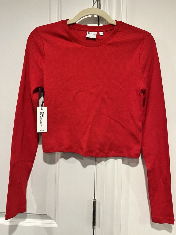 Aritzia Tna HomeStretch™ Crew Waist Long Sleeve Flashing Red Rouge Medium NWT!