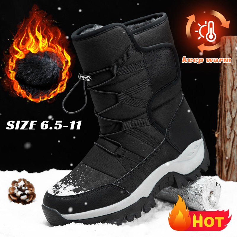 Men's Keep Warm Snow Boots Anti Slip High-top Plush Boots Waterproof Work Shoes